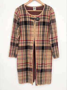 Anne Klein Plaid Long Cardigan Sweater Size S
